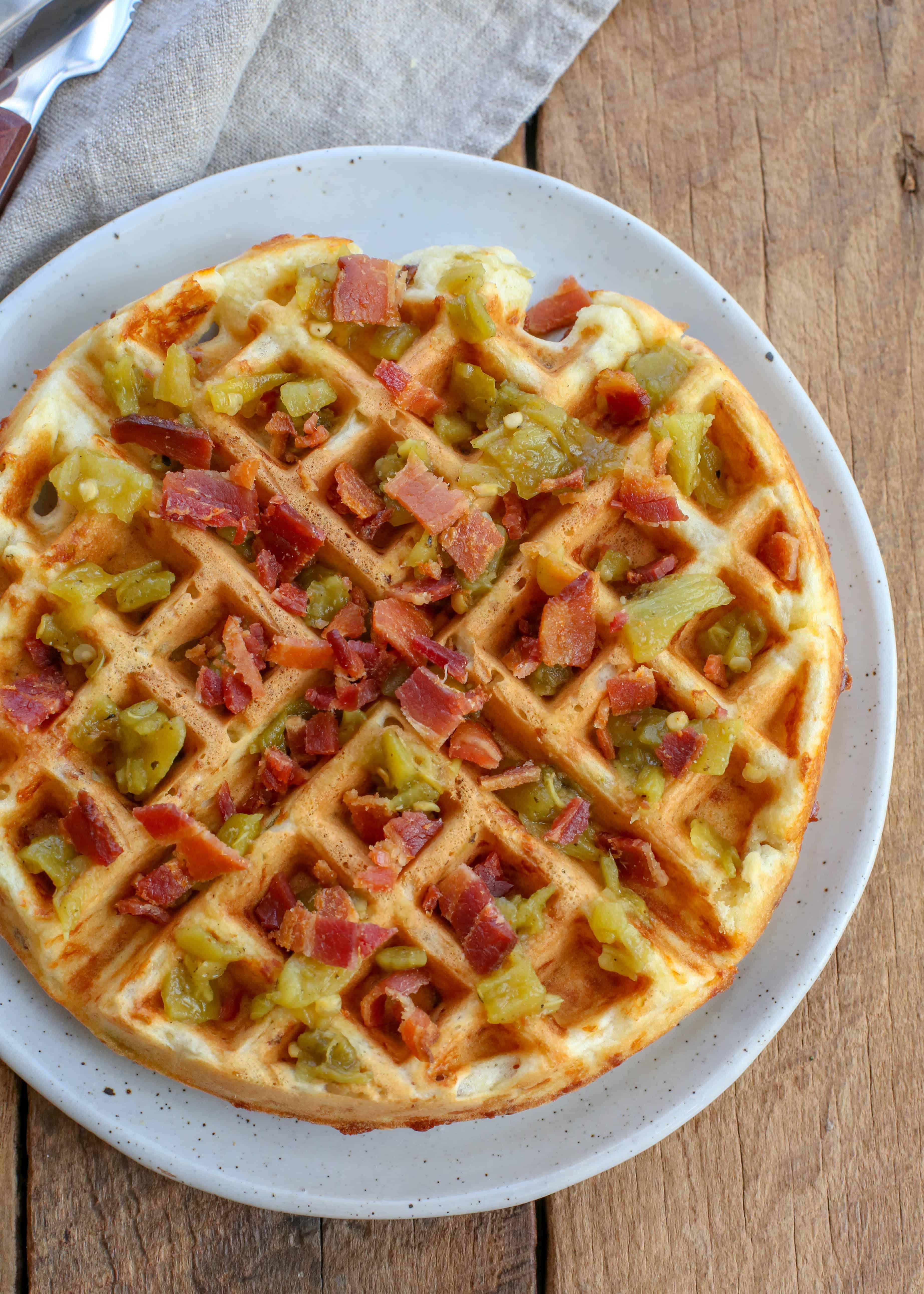 Make-Ahead Cheddar Bacon Green Chile Waffles for Fall Brunch